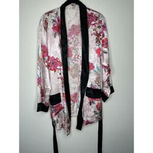 Free People Intimately Pale Pink Cream Multicolor Floral Kimono Bathrobe XS